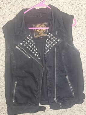 Milwaukee Performance Black Studded Denim Moto Vest